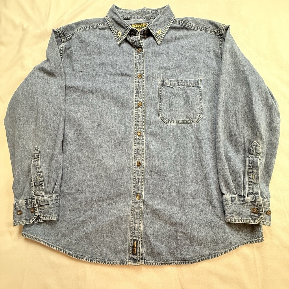 Woolrich Women's Denim Shirt, XL Button-Up, Vintage Embroidered Southwest Native